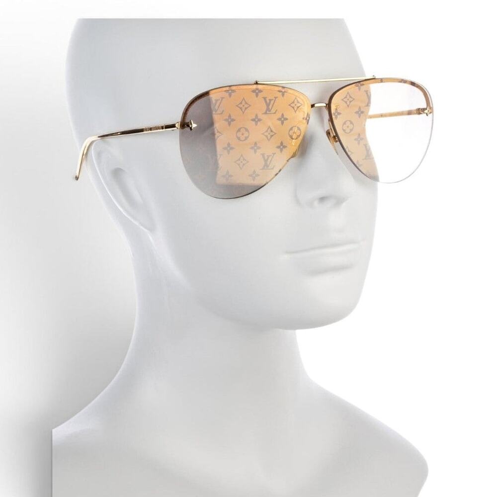 Louis Vuitton Gold-tone LV Monogram Aviator Sunglasses
